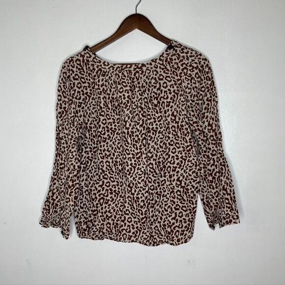 J Crew Multicolored 100% Linen Leopard Print Long Sleeve Blouse Size 10 Women's - Picture 6 of 6